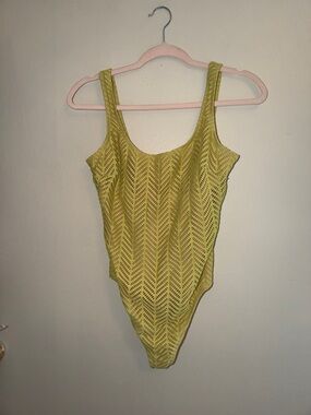 Vintage Citrine Yellow Green Textured One-Piece Swimsuit